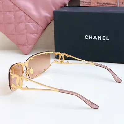 CHANEL square frame glasses rose gold color size 64-11-120