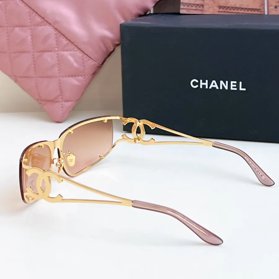 CHANEL square frame glasses rose gold color size 64-11-120
