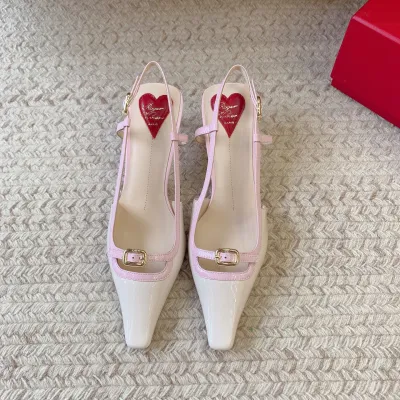 Roger Vivier Viv' Canard Slingback Pumps High Heels In Purple/White/Pink/Yellow/Blue Patent Leather With Metal Buckle (Heel Height 5.5cm)