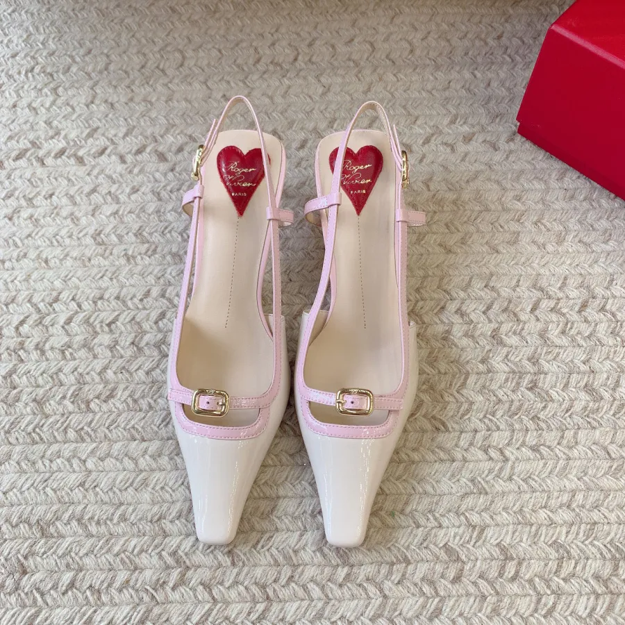 Roger Vivier Viv' Canard Slingback Pumps High Heels In Purple/White/Pink/Yellow/Blue Patent Leather With Metal Buckle (Heel Height 5.5cm)