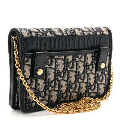 Dior Montaigne 30 2-in-1 Pouch Blue Dior Oblique Canvas Gold Hardware
