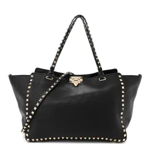 Valentino Garavani Medium Rockstud Tote Black Pebbled Calfskin Leather Gold Hardware