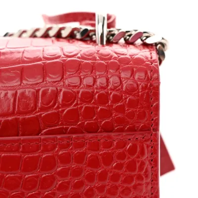 Saint Laurent Medium Sunset Bag Rouge Eros Embossed Monogram Calfskin & Crocodile Leather Silver Hardware