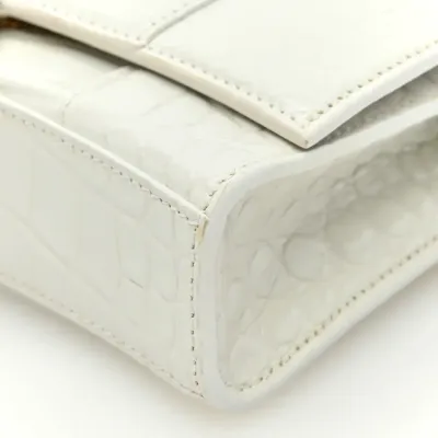 Balenciaga XS Hourglass Chain Bag White Crocodile Embossed Shiny Calfskin Leather Gold Hardware