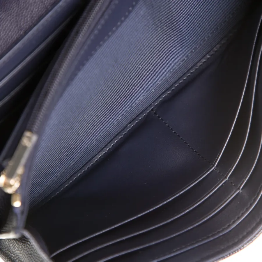 Chanel Medium Interlocking CC Logo Continental Wallet Blue Lambskin Leather Gold Hardware