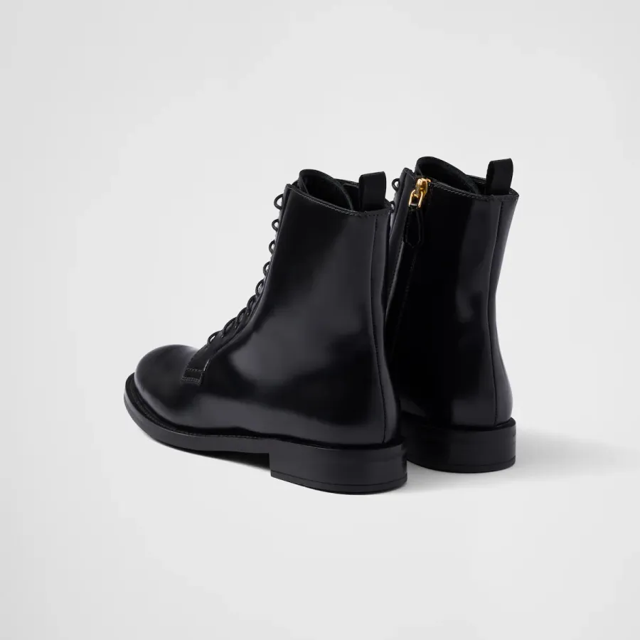 PRADA Black shiny leather ankle boots