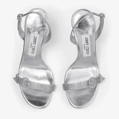 JIMMY CHOO Silver metallic texture leather high heeled sandals