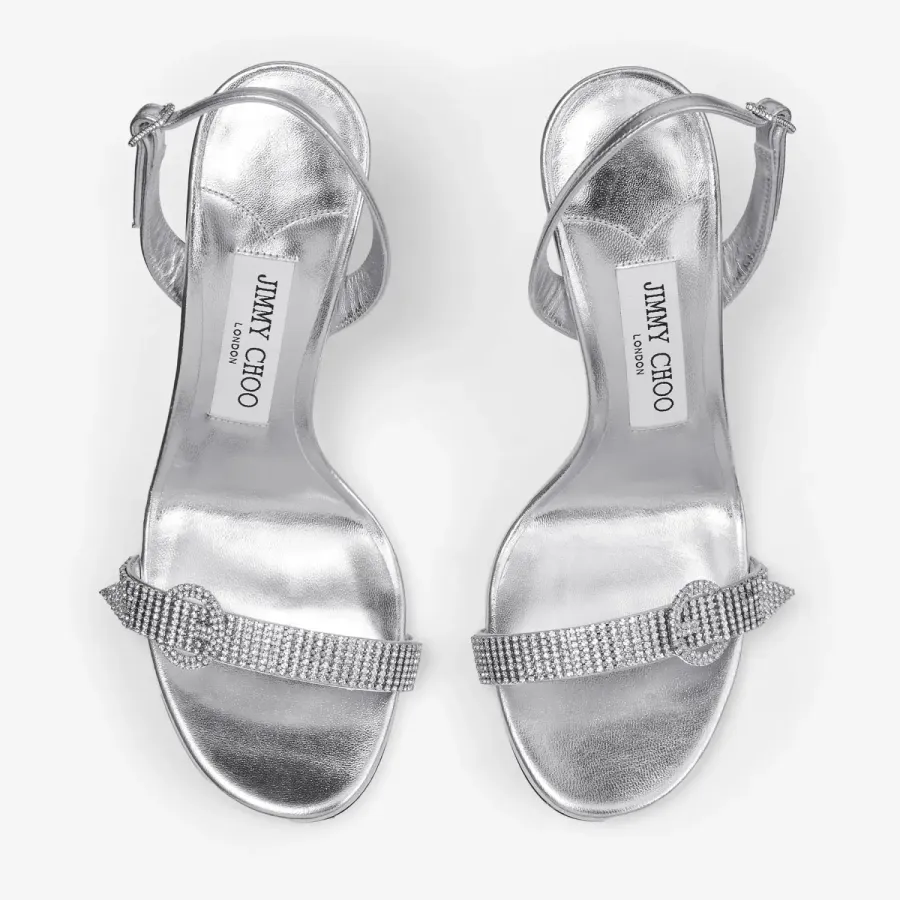 JIMMY CHOO Silver metallic texture leather high heeled sandals