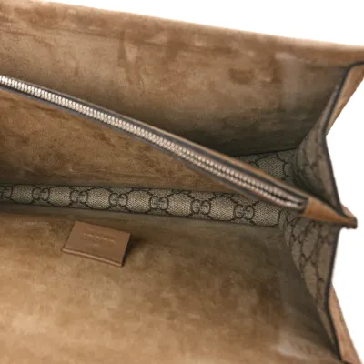 Gucci Small Dionysus Shoulder Bag Taupe GG Supreme Monogram Canvas Aged Silver Hardware