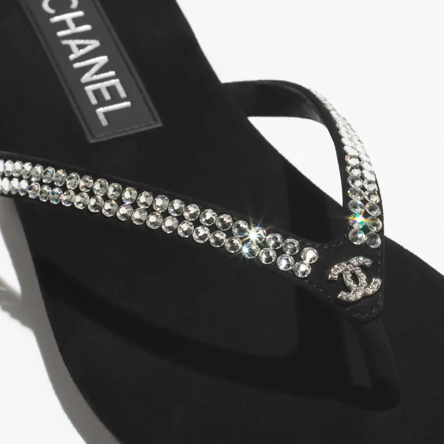 Chanel black with silver suede suede and rhinestones Slippers
