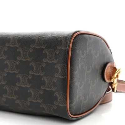 Celine Small Boston Bag Tan Triomphe Canvas & Calfskin Leather