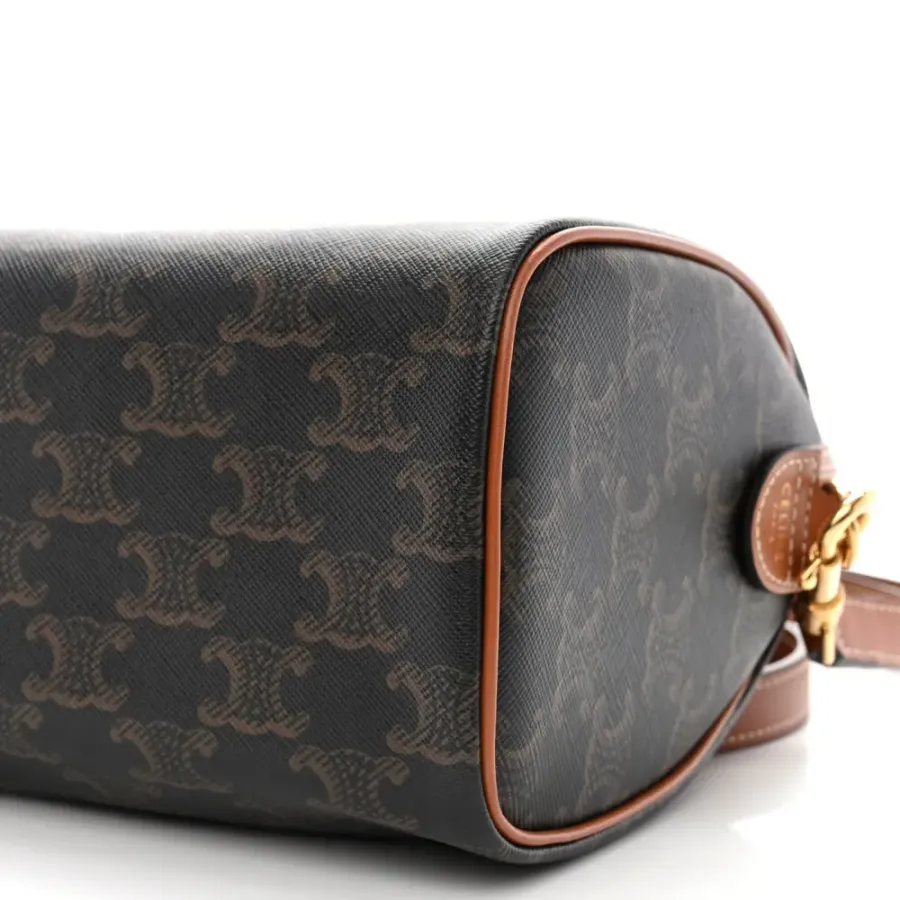 Celine Small Boston Bag Tan Triomphe Canvas & Calfskin Leather