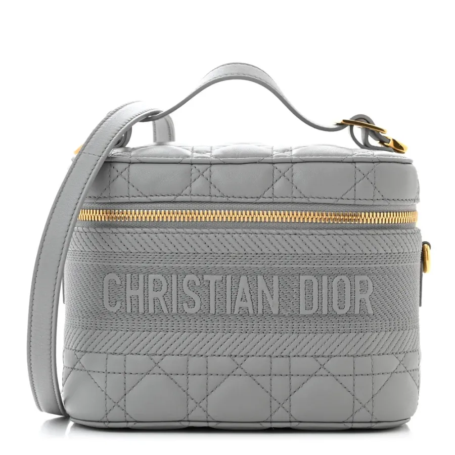 Dior Small DiorTravel Vanity Case Grey Cannage Lambskin Leather Gold Hardware