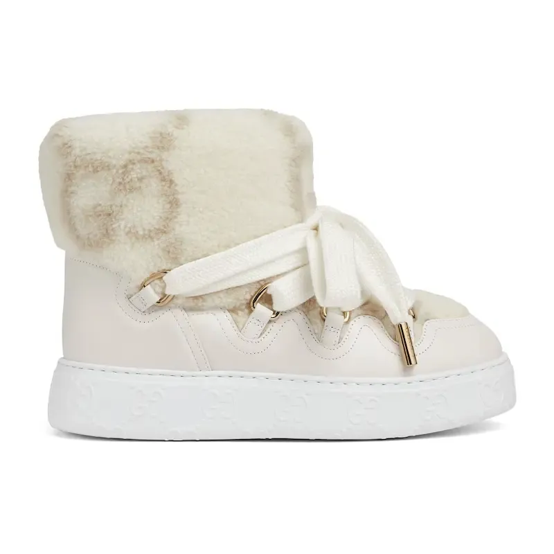 Gucci white platform woolen rolled edge women's ankle boots
