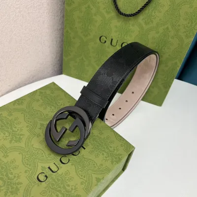 Gucci Men's Interlocking G Buckle Belt In Black GUCCI Marmont Canvas With Gold/Silver/Gun Black/Black Hardware 40mm
