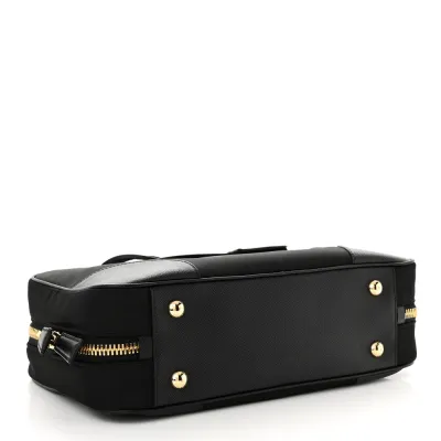 Prada Medium Re-Edition 1978 Two Handle Bag Black Re-Nylon & Saffiano Leather Gold Hardware