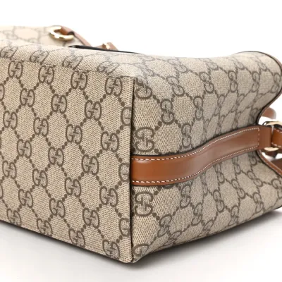 Gucci Small Emblem Tote Beige / Dark Brown GG Supreme Monogram Coated Canvas & Leather Silver Hardware