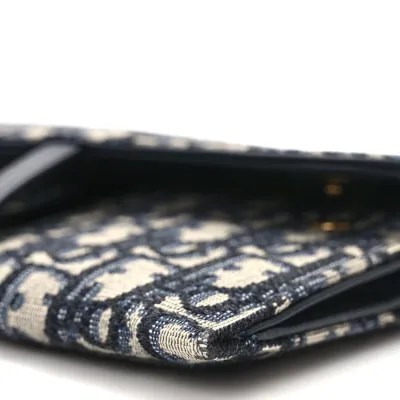 Dior Mini Saddle Chain Long Wallet Blue Oblique Canvas Gold Hardware