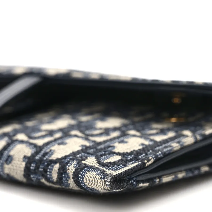 Dior Mini Saddle Chain Long Wallet Blue Oblique Canvas Gold Hardware