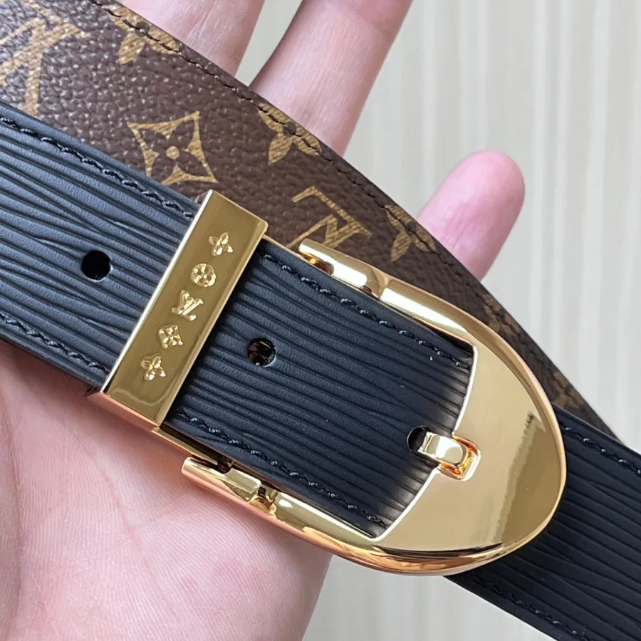 Louis Vuitton Women's Timeless Epi Belt In Black/Red/Pink Calfskin And Monogram Canvas With Gold/Silver Hardware 30mm
