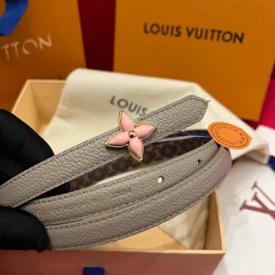 Louis Vuitton Women's Mini Flowergram Reversible Belt In Grey Calfskin And Monogram Canvas With Gold/Silver/Pink/Black Hardware 15mm