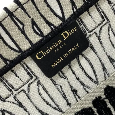 Dior Medium Dior Book Tote In White And Beige/Pink/Blue Miss Dior Allover Embroidered Canvas