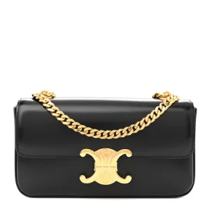 Celine Small Triomphe Chain Shoulder Bag Black Shiny Calfskin Leather Gold Hardware