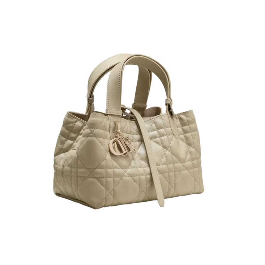 Dior Small Dior Toujours Bag In Beige Macrocannage Calfskin With Light Gold Hardware