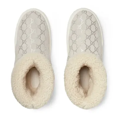 Gucci white platform woolen rolled edge women's ankle boots