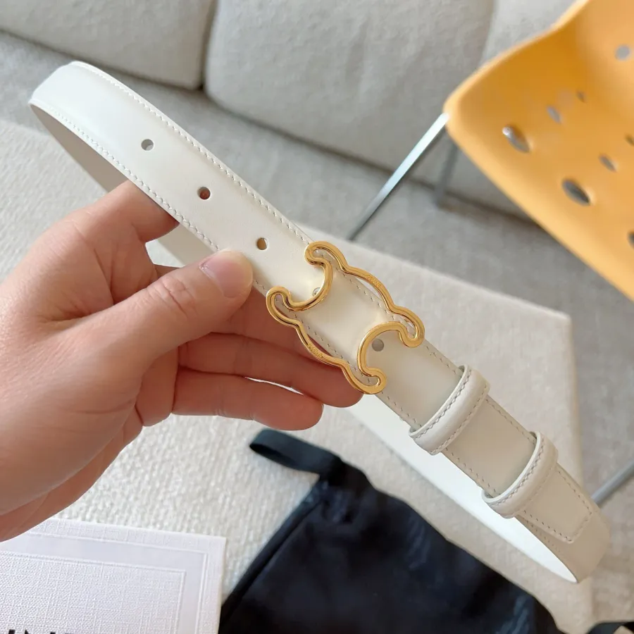 Celine Hollow Triomphe Buckle Belt In Black/White/Brown Calfskin With Gold Hardware 25mm