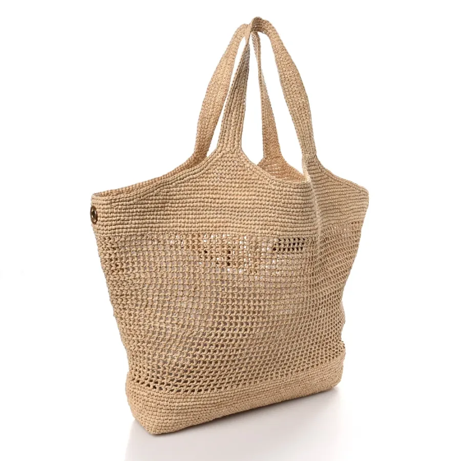 Saint Laurent Large iCare Maxi Shopping Tote Natural Raffia Brass Hardware