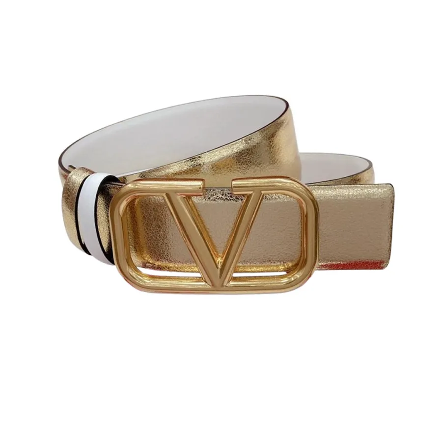 Valentino V Buckle Belt In Green/Light Green/Red/Blue/Black/Brown/Pink/Nude/Gold Black/Gold White Calfskin With Gold Hardware 40mm
