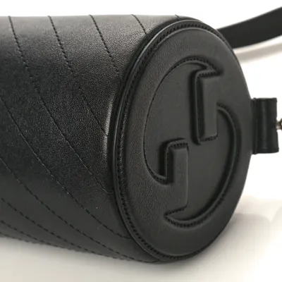 Gucci Mini Diagonal Stitched Blondie Barrel Shoulder Bag Black Sakai Be Green Calfskin Leather Silver Hardware