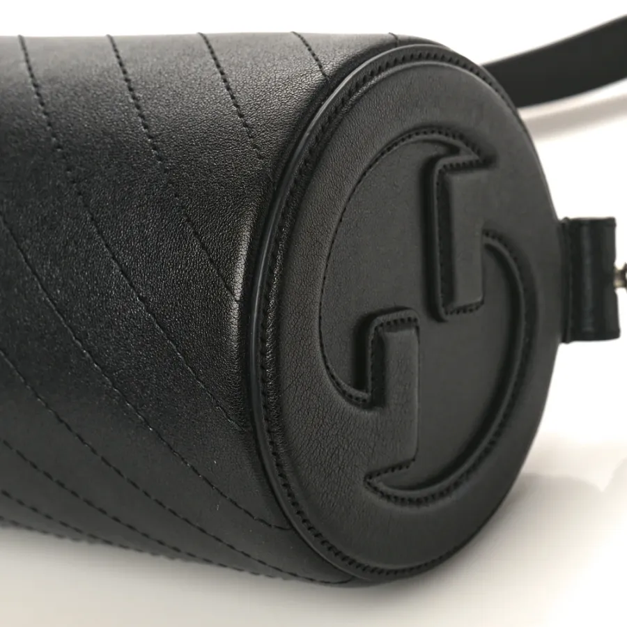 Gucci Mini Diagonal Stitched Blondie Barrel Shoulder Bag Black Sakai Be Green Calfskin Leather Silver Hardware