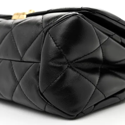 Chanel Color Match Flap Small Black Quilted Lambskin Leather Gold Hardware