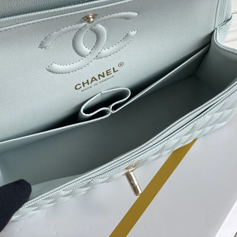 Chanel CF Blue / White Quilted Caviar Leather Crossbody Bags