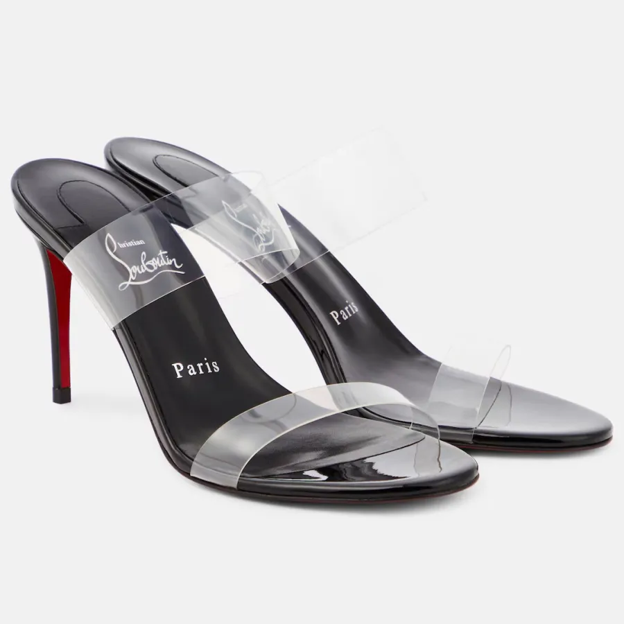 Christian Louboutin Black leather and pvc fabric high-heeled slippers
