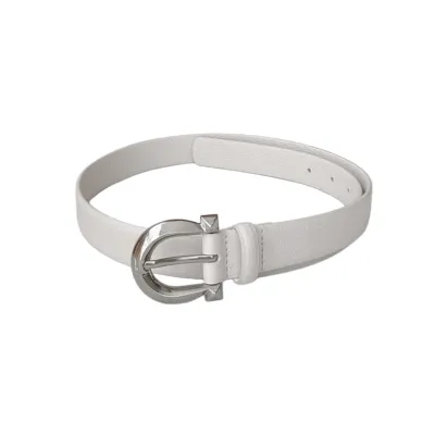 Ferragamo Women's Fixed Gancini Belt In White/Black/Brown Calfskin With Gold/Silver Hardware 25mm