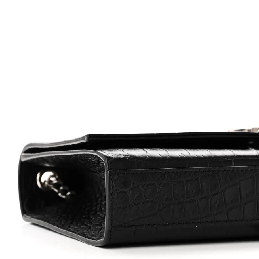 Saint Laurent Medium Kate Tassel Satchel Black Embossed Classic Monogram Calfskin & Crocodile Leather Silver Hardware