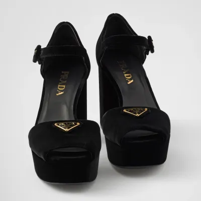 PRADA Black velvet platform sandals