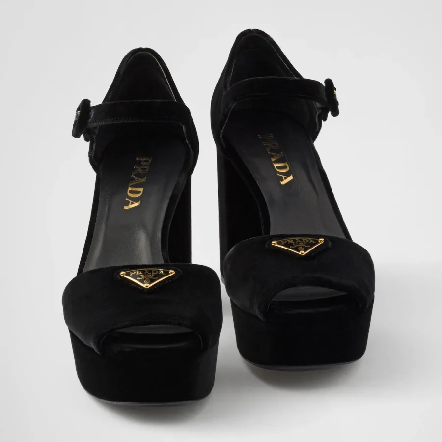 PRADA Black velvet platform sandals