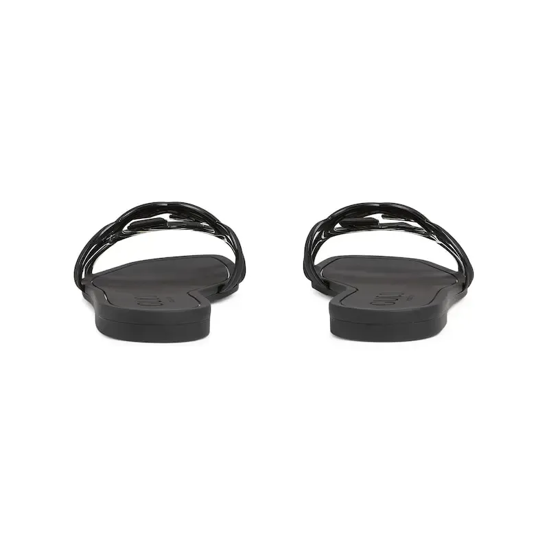 Gucci square head black flat bottom slippers