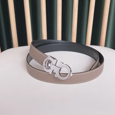 Ferragamo Women's Double Gancini Reversible Belt In Red/Grey/Orange/Brown/Black Epsom Leather With Gold/Silver Hardware 25mm