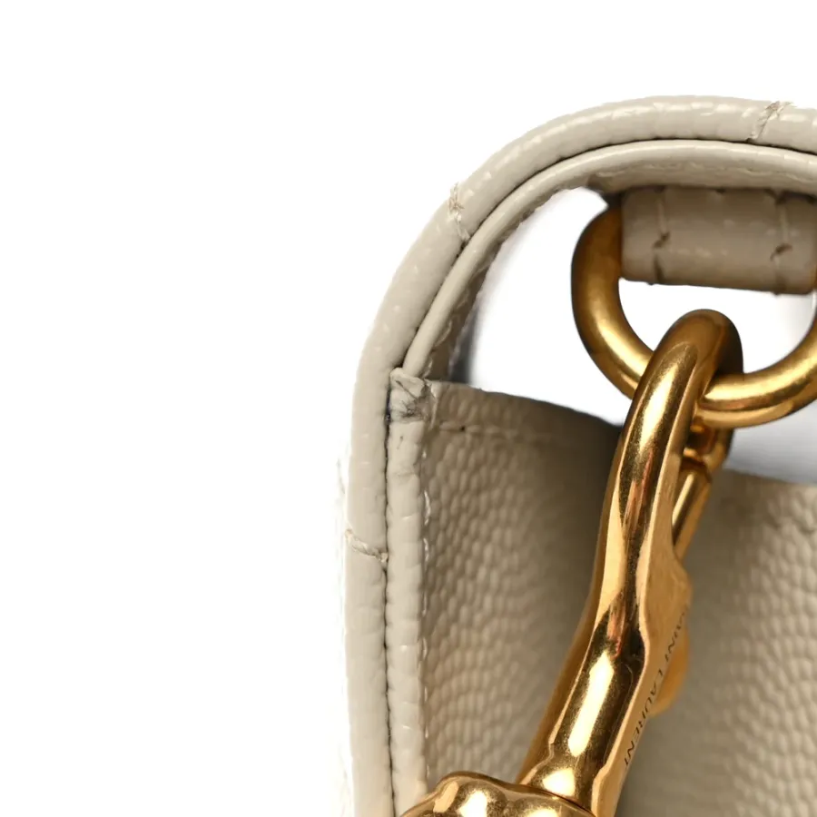 Saint Laurent Medium Envelope Clutch Blanc Vintage Chevron Monogram Grain De Poudre Matelasse Leather Gold Hardware