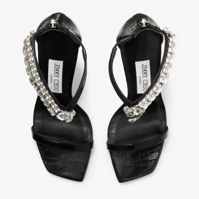 JIMMY CHOO Black vintage metallic  texture leather high heeled sandals