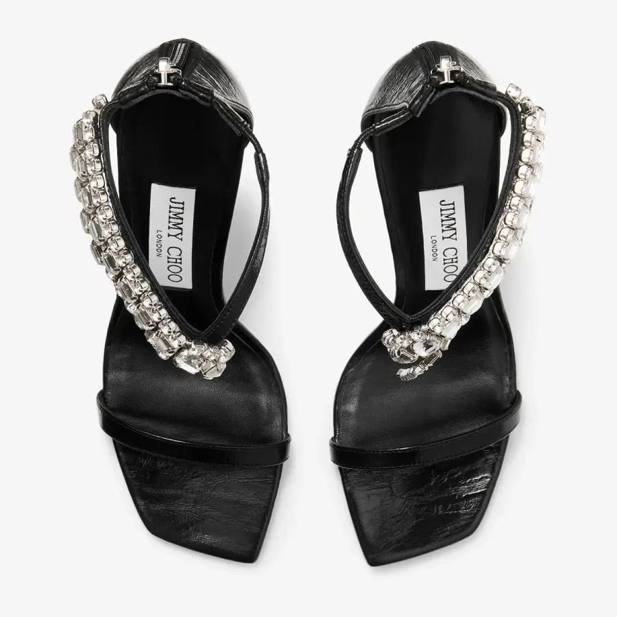 JIMMY CHOO Black vintage metallic  texture leather high heeled sandals