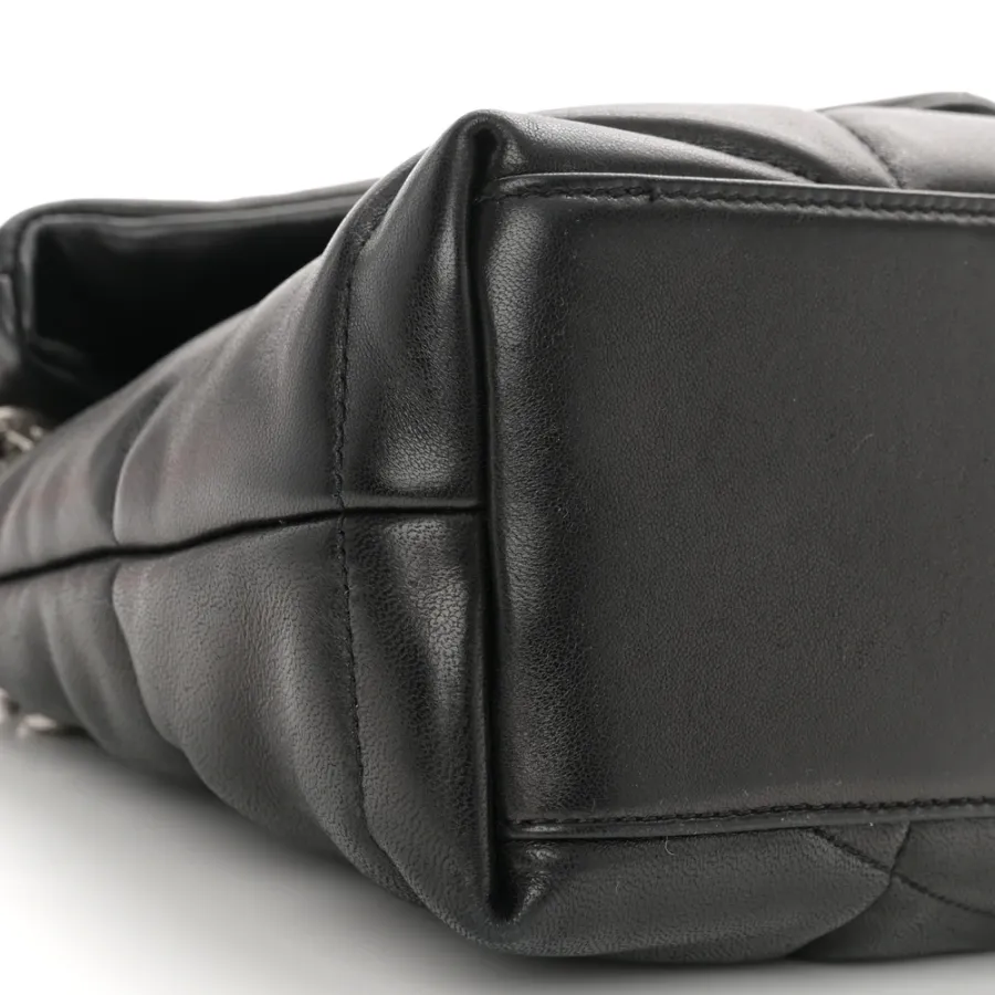 Saint Laurent Small Loulou Chain Satchel Black Quilted Puffer Monogram Lambskin Leather Silver Hardware
