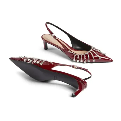 Gucci red pointed heels crystal high heels shoes Rear lace up high heels