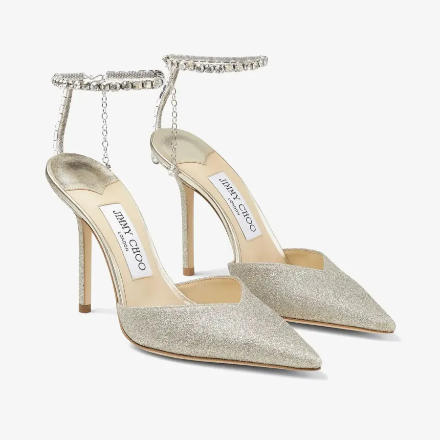 JIMMY CHOO Crystal trim ice white gold particles flash powder heels