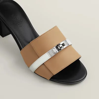 HERMES Gigi High Heels Sandal High-heeled slippers Beige color Slippers